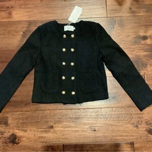 NWT BLACK TWEED Double Breasted Black Crop Jacket. Size Small
